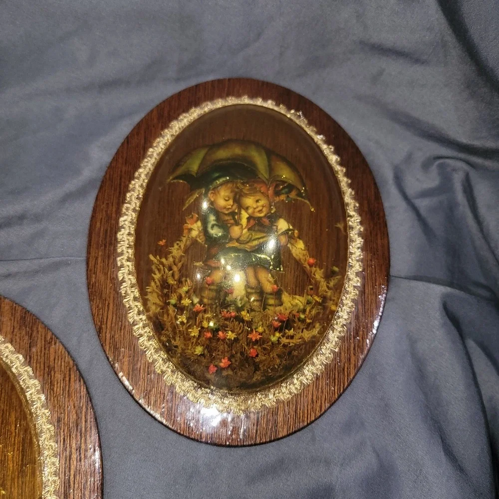 Vintage Goebel Hummel Decoupage 3D Dome Wooden Wall Plaque Pictures Hangings